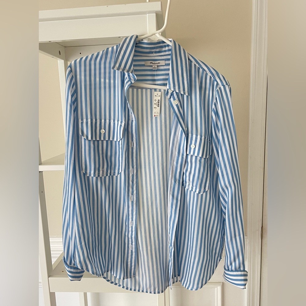 Madewell Blue and White Striped Blouse